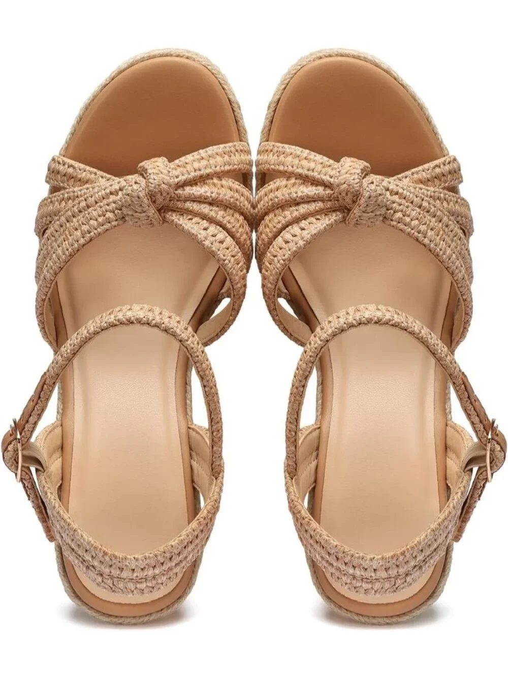 Women's Brown Raffia Espadrille Platform Wedge Sandal Open Toe Ankle Strap Heels